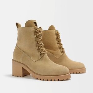 MAJE Suede Ankle Boots Beige Heel size 40 9.5